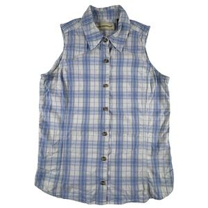 Bit & Bridle Women's Western Button Down Plaid Vest Blue & Yellow Lightweight